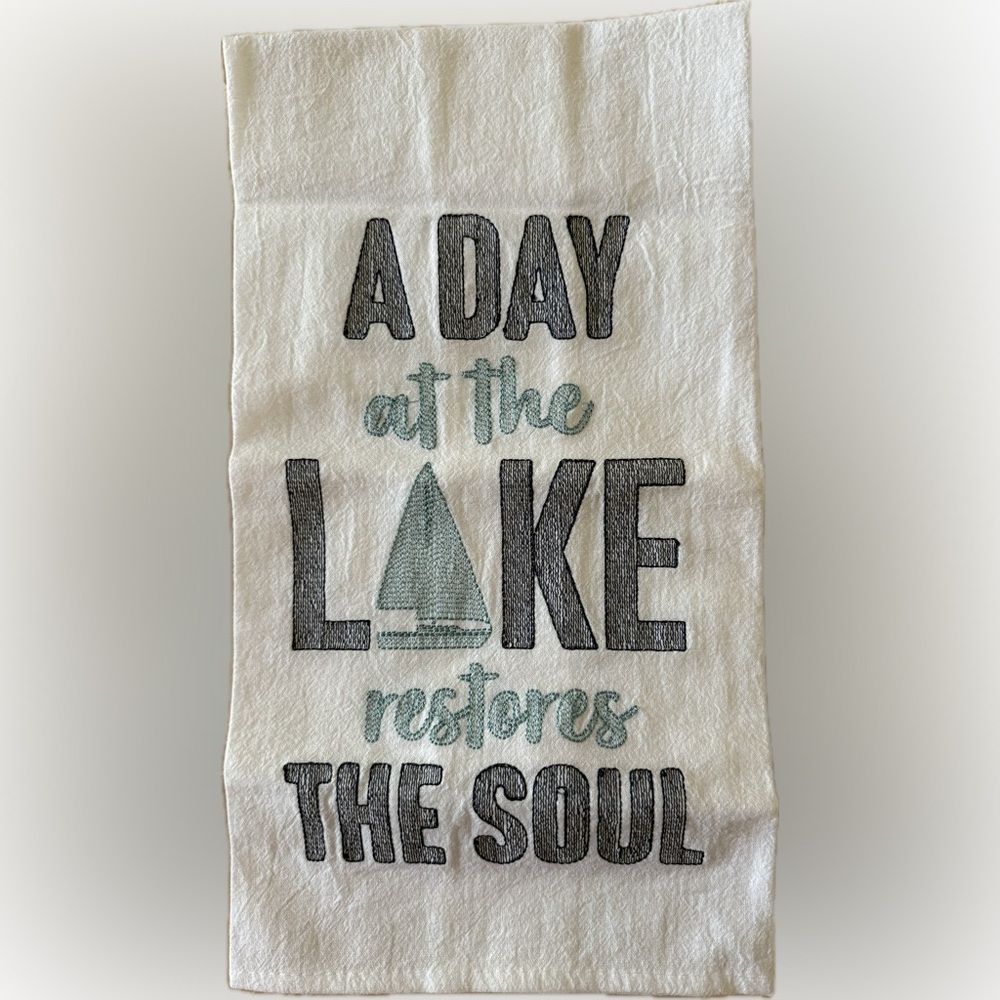 Lake-Themed Embroidered Tea Towel